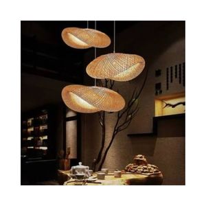 Handgefertigte Natürliche Geflochtene Quadratische/Ovale Energiesparende Restaurant-Teehaus-Bauernhaus Wicker-Lampe Bambus-Pendelleuchte - Product Image 1