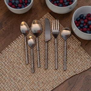 Modern Metal Cutlery Set <b>Mirror</b> Finish Bamboo Handle Dishwasher Safe Spoons Fork Knife Dinnerware - Product Image 3