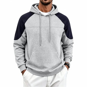 Sudadera con Capucha para Hombre, Diseño de Bloques de Color Negro y Gris, Manga Raglán, Bolsillos de Felpa Francesa, Corte Regular Informal, Ropa de Otoño 2027 - Product Image 4