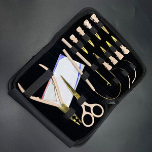 Kit d'outils pour extensions de cheveux, or et crème, outil boucle et crochet, kit d'outils pour extensions de cheveux en trame, kit de pinces professionnelles pour extensions de cheveux - Product Image 2
