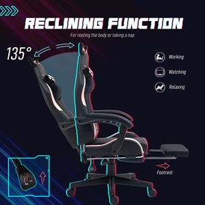 Sedia da Gaming Nera Girevole in Ecopelle con Poggiatesta, Supporto Lombare e Poggiapiedi per Casa e Ufficio - Product Image 6