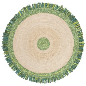 Handcrafted <b>Round</b> <b>Jute</b> <b>Rug</b> with Green Yellow Fringe Bohemian Style Geometric Pattern for Living Room Home Decor - Product Image 3
