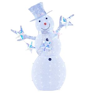 Pupazzo di Neve Natalizio Pre-Illuminato da 1,5 m con Stelle, Decorazione per Feste in PVC Ecologico e Metallo - Product Image 1