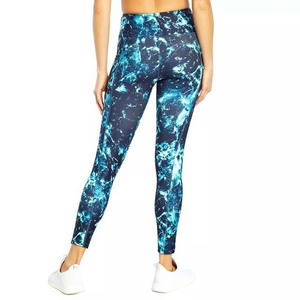 High Waist Full Length Yoga <b>Leggings</b> With Pockets Sublimation Print Blue Tie Dye Pattern Four-Way Stretch Elastic Waist Sports - Product Image 4