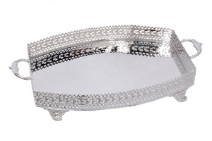 Nuevas Bandejas Rectangulares Niqueladas, Bandeja Plateada Grabada, Bandeja de Servicio Plateada con Asas - Product Image 2