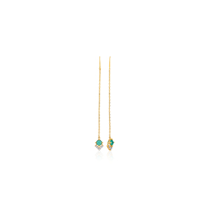 Pendientes Largos Minimalistas de Oro con Gema Verde y Circonitas Brillantes para Uso Diario Femenino - Product Image 2