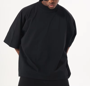 T-shirt Boxy Cropped Col Montant Coupe Ample et Épais pour Homme Noir - Product Image 5