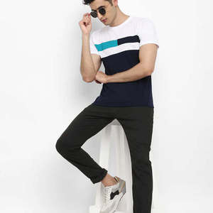 T-shirt à manches courtes pour homme, col rond, décontracté, tricoté, coupe classique, design rayé, blanc, bleu marine, vert sarcelle - Product Image 6