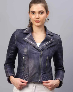 Chaqueta de Motociclista de Cuero Vacuno Genuino para Mujer, Talla XL, de la Mejor Calidad, Acolchada, con Solapas con Tachuelas y Cremallera, Oferta 2026 - Product Image 1