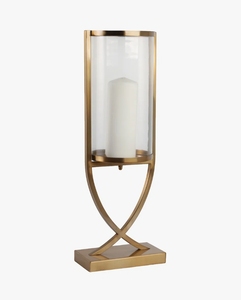 Porte-bougie moderne en métal doré avec insert cylindrique en verre transparent pour une décoration élégante de table et de la maison - Product Image 2