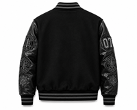 Blouson Bomber Gothique Fin pour Homme en Laine Noire avec Broderie Croix Faith Fear, Col Rond, Vêtement d'Hiver
