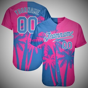 Camiseta de Béisbol Personalizada para Niñas, Transpirable, 100% Poliéster, Cierre de Botones, Manga Corta, Uniforme de Equipo, Rosa, Azul, Palmera, Deportes - Product Image 3