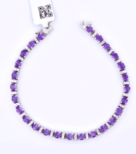 Royal Violet Natural Amethyst <b>Gemstone</b> Oval-Cut <b>Bracelet</b> in 925 Sterling Silver - Product Image 1