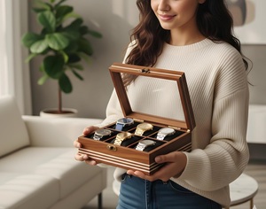 Vintage Wooden Watch Display <b>Box</b> with 12 Slots Rosewood <b>Storage</b> Case Latch Velvet Lining Jewelry Watch Display Case - Product Image 2
