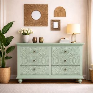 Green Sideboard <b>Chest</b> of Drawers Wooden <b>Storage</b> Cabinet Embossed Doorfront Console for Bedroom Living Room - Product Image 1