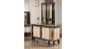 Modern Minimalist <b>Solid</b> Teak <b>Wood</b> Bedroom Set Luxury Grey Upholstered King Size Bed Wardrobe 2 Nightstands <b>Dressing</b> <b>Table</b> - Product Image 5