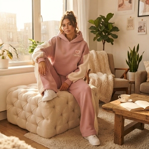 Women's <b>Pink</b> White Oversized Hoodie <b>Tracksuit</b> Set Casual Sportswear Sweatshirt Wide Leg Jogger Pants Two Piece Outfit - Product Image 4
