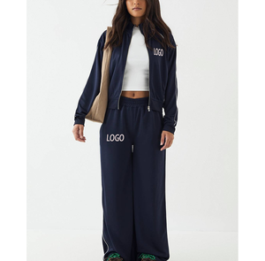 Ensemble de survêtement personnalisé avec fermeture éclair, sweat-shirt à col montant et pantalon large, grande taille pour femme, collection automne, vente en gros usine - Product Image 4