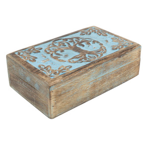 Boîte élégante en bois de manguier de couleur bleue sculptée à la main Boîte à sculpture en bois pour le rangement et la décoration Conception et logo personnalisés - Product Image 1