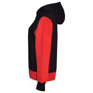 Survêtement à capuche personnalisé noir et rouge avec blocs de couleur, manches longues, décontracté, pour l'automne, avec poches latérales, coupe régulière, fermeture éclair - Product Image 3