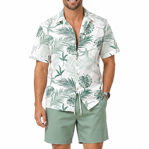 Conjunto de Camisa y Pantalones Cortos con Estampado Tropical para Hombre, Atuendo Casual de Verano, Patrón Floral, Botones, Ropa de Playa, 100% Poliéster, Tejido Satinado - Product Image 4