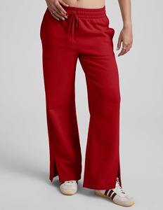Pantalon de survêtement rouge en coton pour femme, coupe ample longue avec poches latérales, taille à cordon de serrage, ourlet fendu, décontracté, pour le printemps - Product Image 4