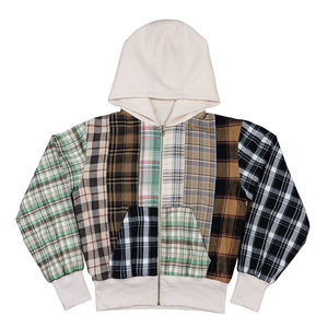 Sudadera con capucha de algodón 100% de alta calidad, a la moda, con diseño de patchwork a cuadros y bloques de color, con cremallera, estilo oversize y corte crop, tipo chaqueta de franela para hombre - Product Image 2