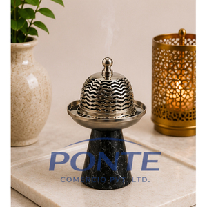 Marble Bakhoor Burner With Metal Wave Dome Lid Modern Arabic Mabkhara Oud Censer Holder For Ramadan Eid <b>Decoration</b> Natural Stone - Product Image 1