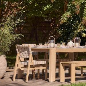 Silla de comedor escandinava de madera beige con correa de algodón tejida, sin respaldo, diseño moderno, muebles de comedor para exteriores - Product Image 5