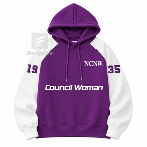 Sudadera con capucha personalizada para mujer del Consejo NCNW, con logo bordado en la parte delantera, color morado y blanco, manga corta, de algodón, para mujer. - Product Image 1