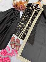 Ensemble de soirée prêt-à-porter Sharara Dupatta de créateur haut de gamme en tissu BLOSSOM, avec broderie de sequins, en Faux Georgette pour soie, toutes saisons