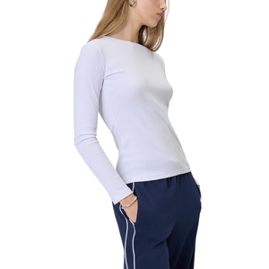 Women's Slim Ribbed Knit Long Sleeve <b>Top</b> Fitted Stretch Casual Shirt Soft Comfortable Everyday Fashion Apparel - Product Image 3