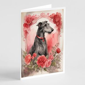 Scottish Deerhound Valentine Roses Whimsical A7 Size 5x7 Blank <b>Note</b> <b>Cards</b> Pack 8 Blank <b>Greeting</b> <b>Cards</b> with Envelopes - Product Image 1