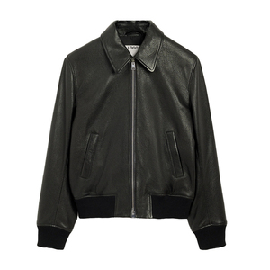 <b>Men's</b> Black Lamb <b>Leather</b> Zipped <b>Jacket</b> Luxury Minimalist <b>Leather</b> Bomber Custom OEM ODM Private Label Manufacturer - Product Image 6