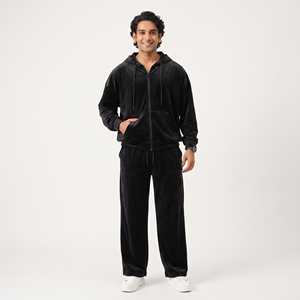 Conjunto de chándal de terciopelo con capucha para hombre, cremallera completa, pantalones de chándal de ajuste holgado, conjunto de jogger, ropa casual de invierno, 100% algodón polar, conjunto oversize - Product Image 6