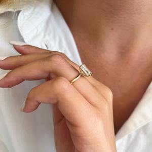 3 Carat Emerald Cut Lab Grown Diamond Solitaire <b>Ring</b> , <b>Dainty</b> 3CT Emerald Diamond Thin Engagement <b>Ring</b> , IGI Certified - Product Image 2