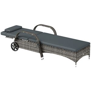 Sdraio da Esterno a 5 Livelli Regolabili in Rattan Nero con Ruote, Cuscino e Poggiatesta - Product Image 1