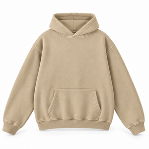 Sudadera con Capucha Unisex Extra Grande, Color Beige Sólido, Felpa de Algodón, Estilo Casual para Otoño, Diseño con Bolsillos, Corte Holgado - Product Image 1