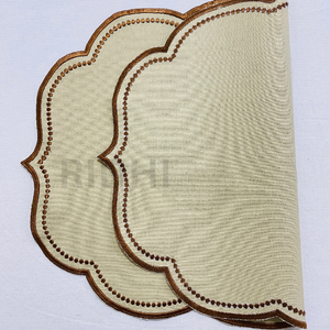 Wholesale Stone Brown Linen Scalloped Embroidered <b>Placemat</b> Reusable Fabric <b>Placemats</b> Bulk Supply for Wedding, Restaurant, Hotel - Product Image 4