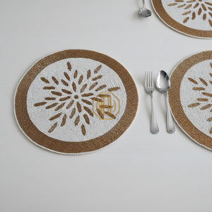 Manteles Individuales de Tela Satinada con Cuentas NOORIMS AKBAR HANDICRAFTS, Hechos a Mano, Personalizables, Decoración de Hogar de Lujo, Negro y Dorado, Venta al Por Mayor - Product Image 2