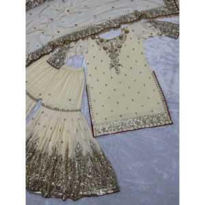 Beautiful <b>Sharara</b> & Dupatta Set with Embroidery & Sequins Work 2XL Size Top - Product Image 5
