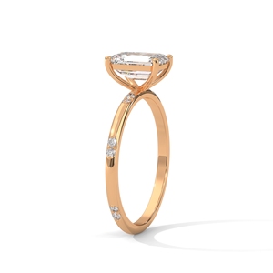 แหวนหมั้นมอสซาไนต์ทรงเอเมอรัลด์ชุบทอง 14K แหวนเพชรสามเม็ดสำหรับงานแต่งงานและงานฉลองครบรอบ - Product Image 2