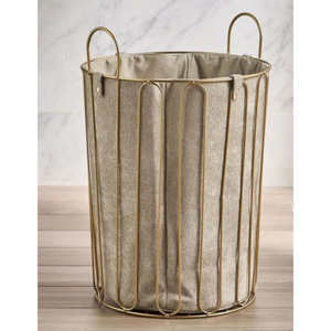 Modern <b>Gold</b> Iron Laundry Organizer Round Wire Laundry Hamper With Farmhouse Style Home Decor <b>Storage</b> <b>Basket</b> For Dirty Clothes - Product Image 1