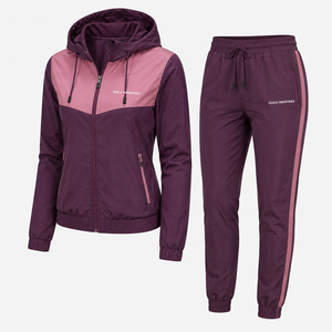 Midweight Nylon/Cotton Hooded Solid Casual <b>Wind</b> <b>Breaker</b> Women Suits Outdoor 2 Piece Set Custom Logo Waterproof Tracksuits - Product Image 2
