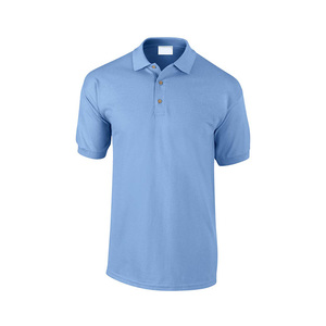 Men's Light <b>Blue</b> Short Sleeve Pique Cotton <b>Polo</b> <b>Shirt</b> Casual Breathable Knitted Solid Color Regular Fit - Product Image 1