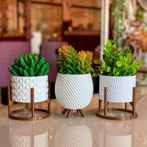 Support de pot de fleurs en fer doré en forme de cône, ensemble de supports décoratifs pour plantes, pot de fleurs blanc en forme de cône, support élégant pour l'affichage des pots de fleurs, revêtement en poudre - Product Image 5