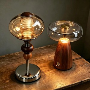 Fantastic Modern Round <b>Glass</b> <b>Table</b> <b>Lamp</b> With Wooden Base And Geometric Pattern For Indoor Lighting - Product Image 5
