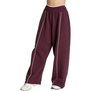 Pantalones Deportivos Anchos para Mujer, Cintura Media Elástica, Corte Holgado, Pantalones Casuales para Descansar, Logotipo Personalizado ODM, Color Borgoña - Product Image 1