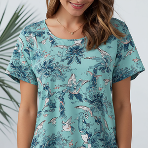 Conjunto de Pijama para Mujer, Manga Corta, Estampado, Suave y Cómodo, Ropa de Dormir Transpirable, Ropa de Casa, con Personalización OEM - Product Image 3