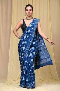 Sari en coton MulMul imprimé au bloc de qualité supérieure pour femmes, léger et doux, tenue traditionnelle indienne, sari en coton MulMul pour femmes - Product Image 2